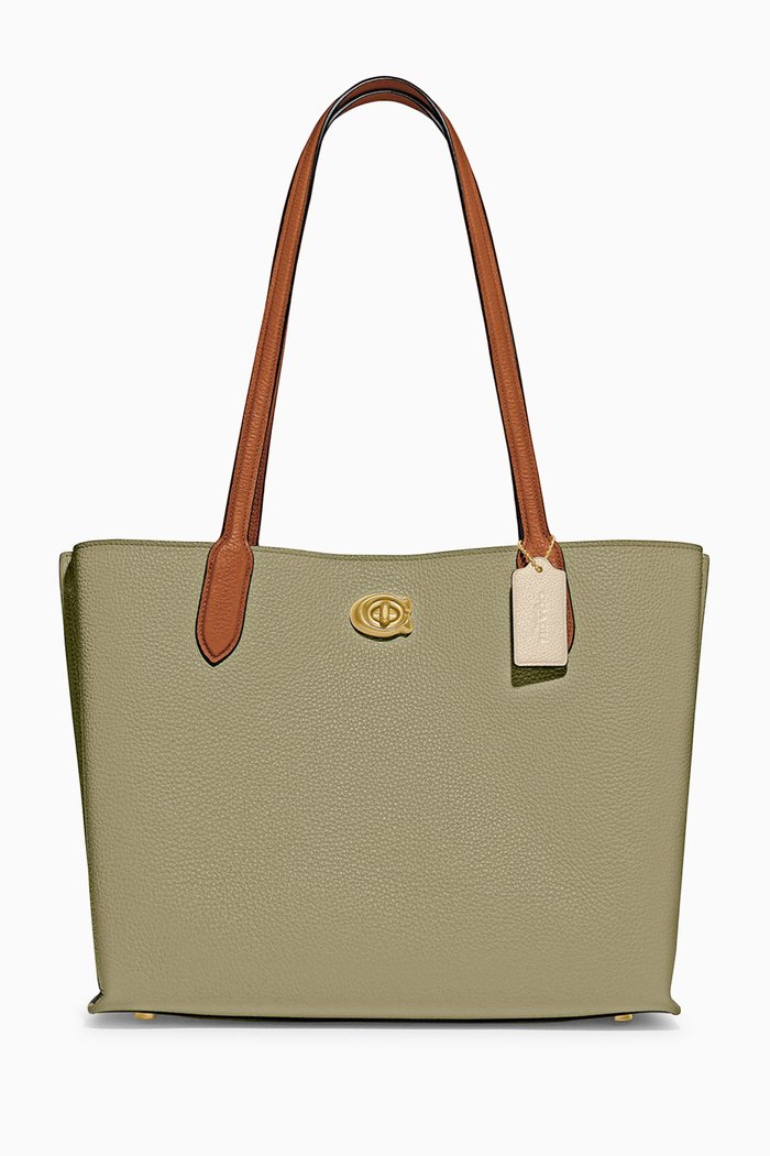 

Willow Tote Bag in Colour-block Pebble Leather, Green
