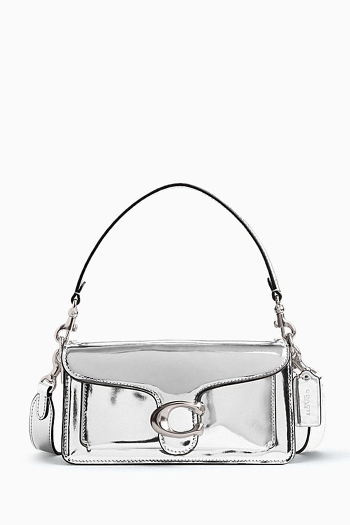 

Tabby 20 Shoulder Bag in Metallic Leather, Grey