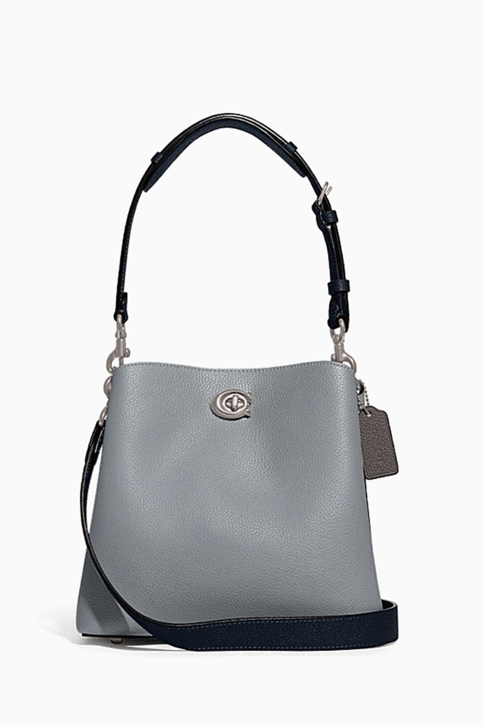 

Willow Bucket Bag in Colour-block Pebble Leather, Grey