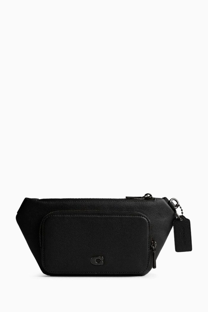 Logo Belt Bag in Leather, Black