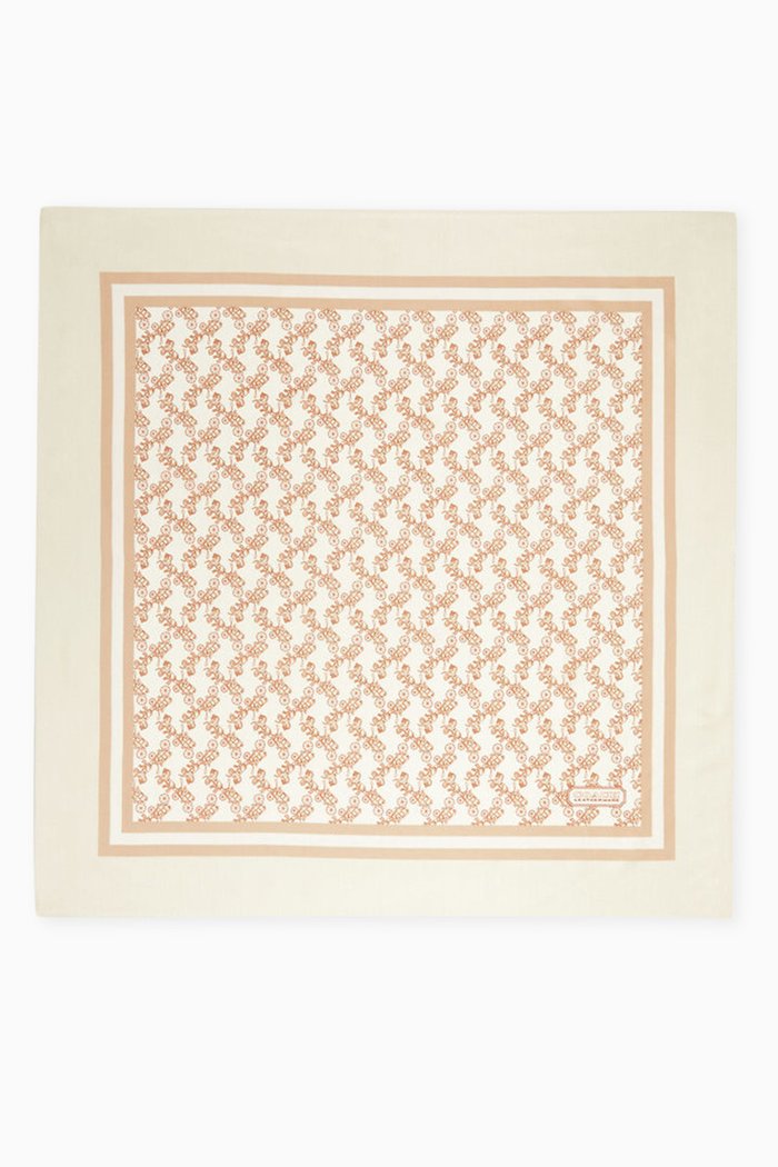 

Horse & Carriage Print Square Scarf in Silk, White