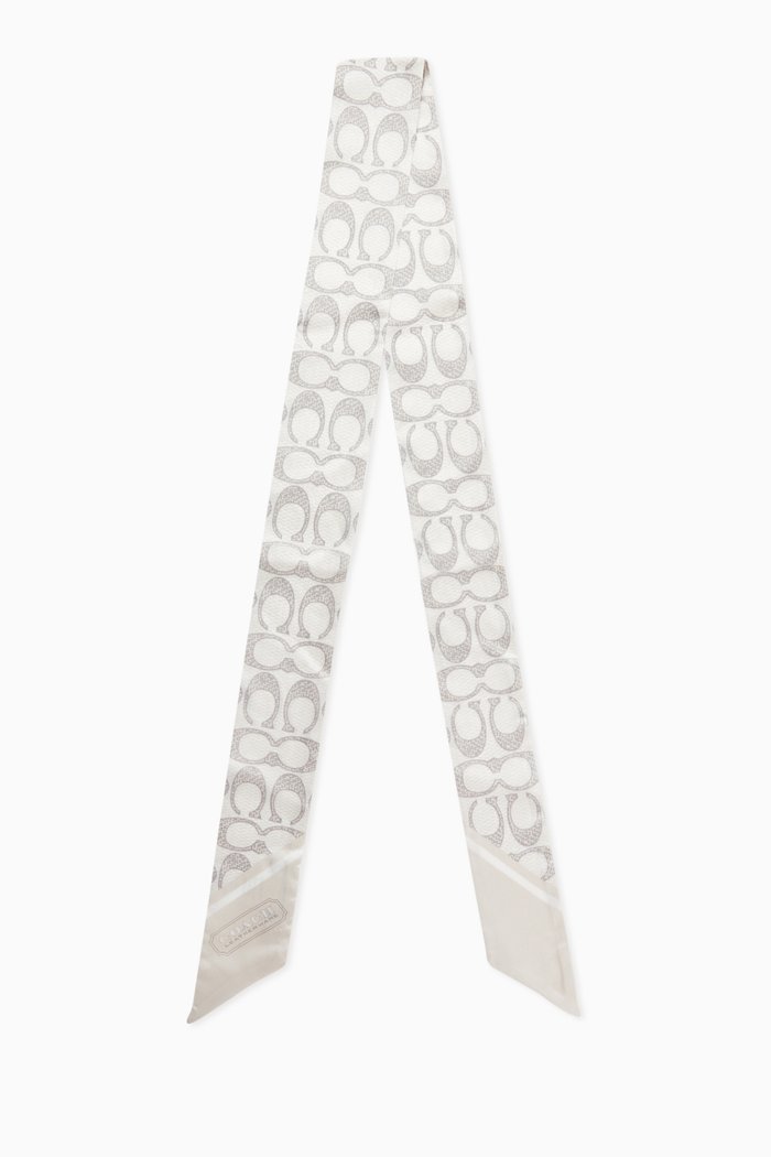 

Vintage Signature Print Skinny Scarf in Silk, Neutral