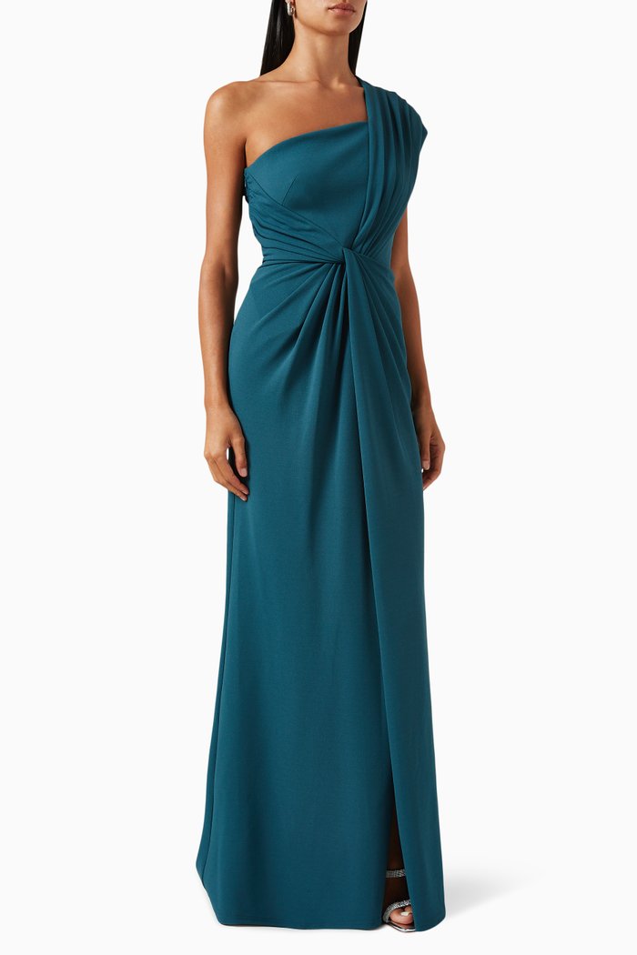 

One-shoulder Draped Maxi Dress in Crepe, Blue