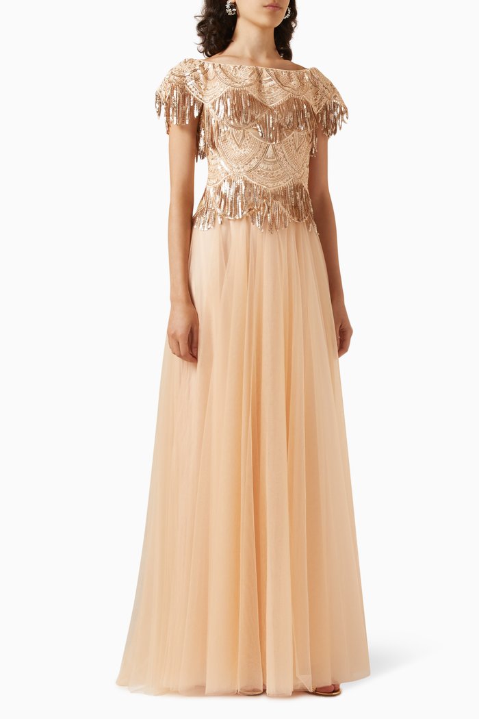 

Sequin-embellished Princess-cut Gown in Tulle, Neutral