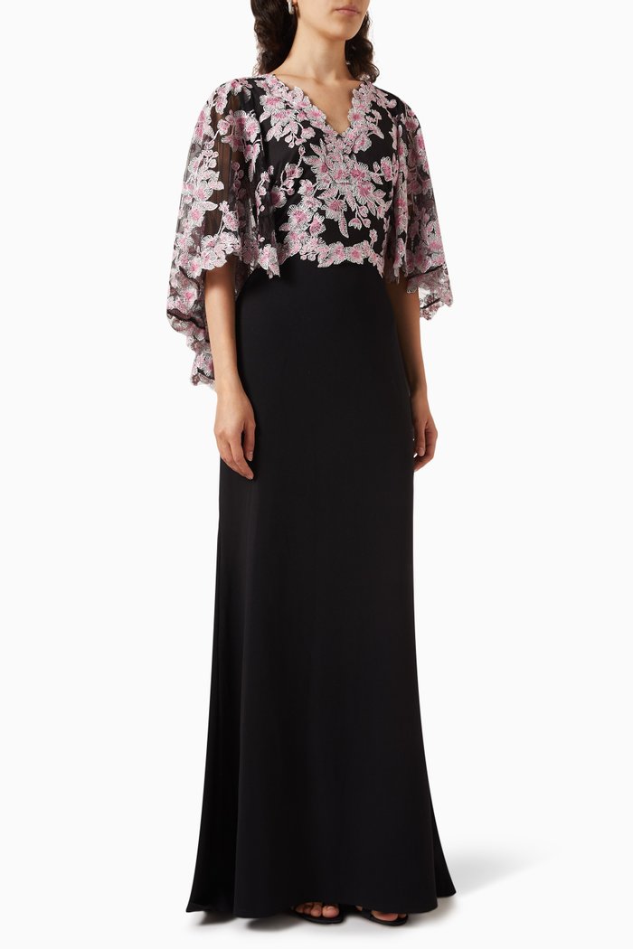 

Floral Gown in Lace & Crepe, Multicolour