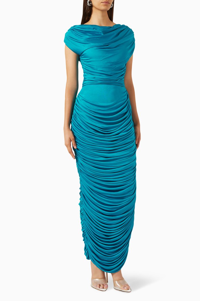 

Ruched Maxi Dress in Viscose-jersey, Blue