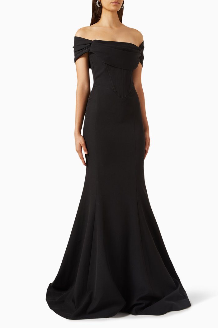 

Off-shoulder Mermaid Gown in Stretch-crepe, Black