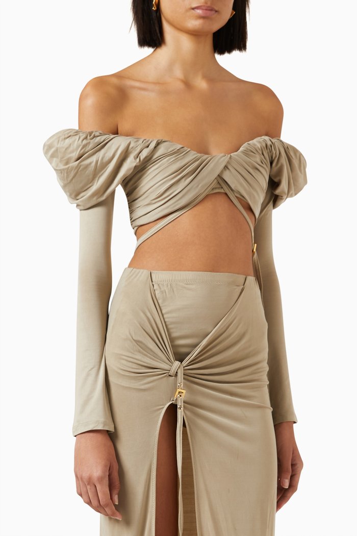 

Le Haut Spalla Top in Cupro, Neutral