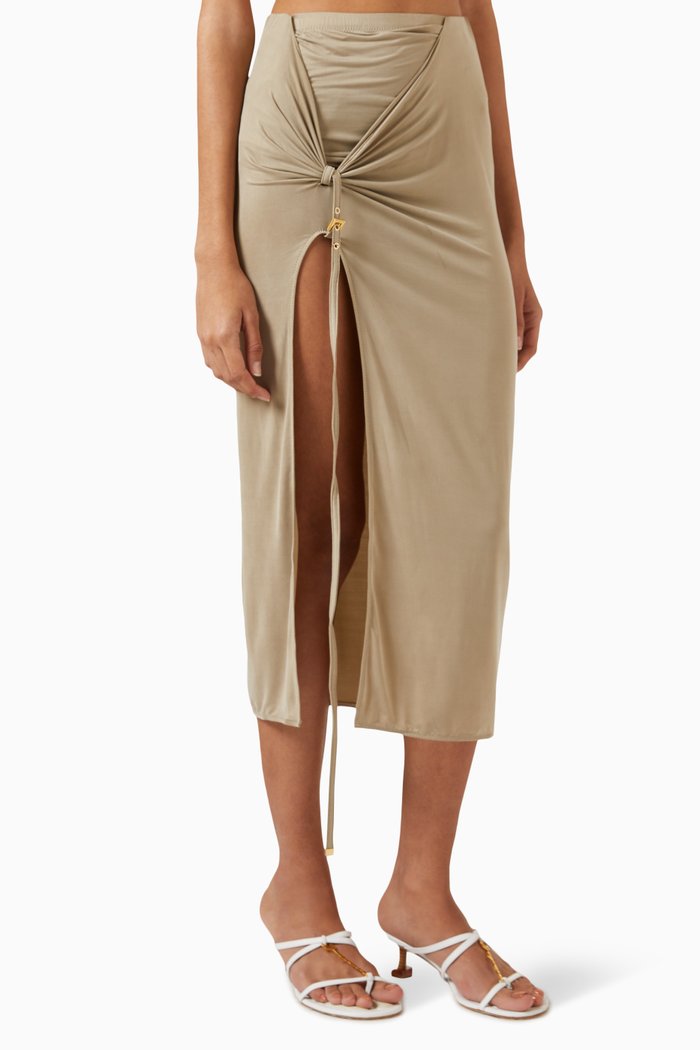 

La Jupe Pareo Croissant Skirt in Cupro, Neutral