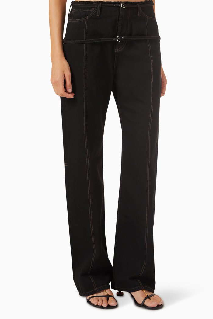 Le De Nimes Caraco Belted Jeans in Denim, Multicolour