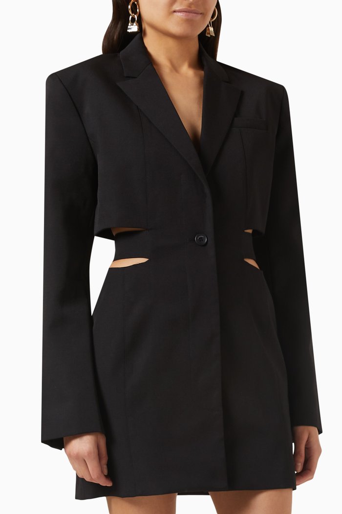 La Robe Bari Mini Dress in Stretch-wool, Black