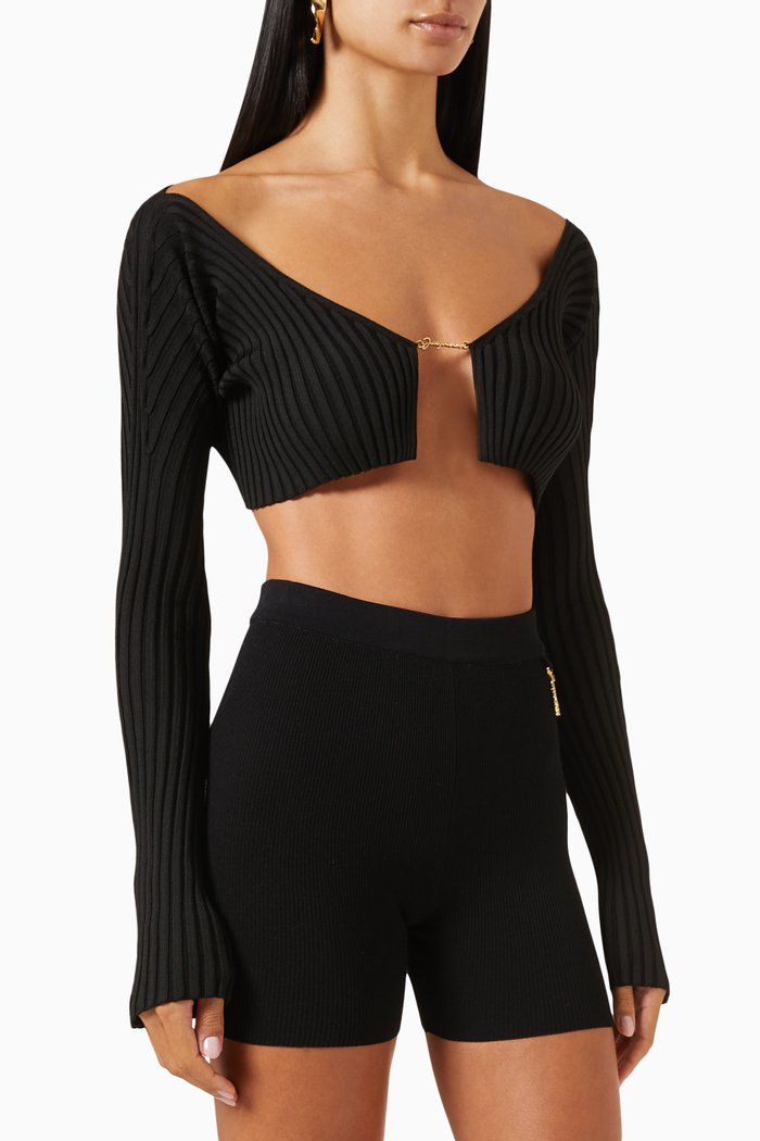 

La Maille Pralù Top in Rib-knit, Black