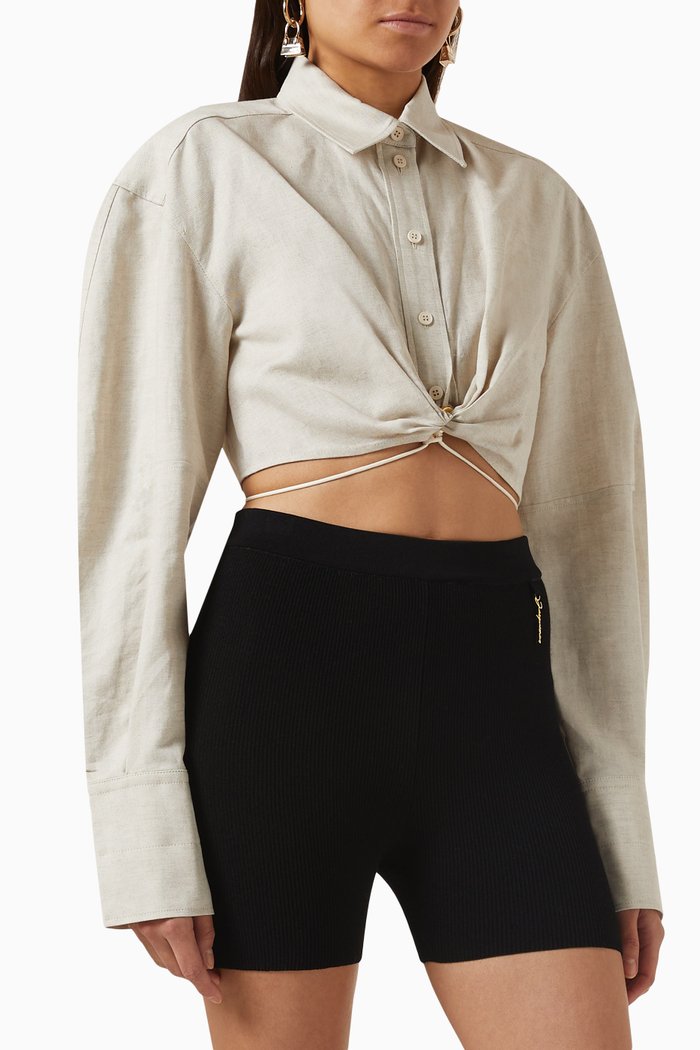 

La Chemise Plidao Gathered Shirt in Cotton, Neutral