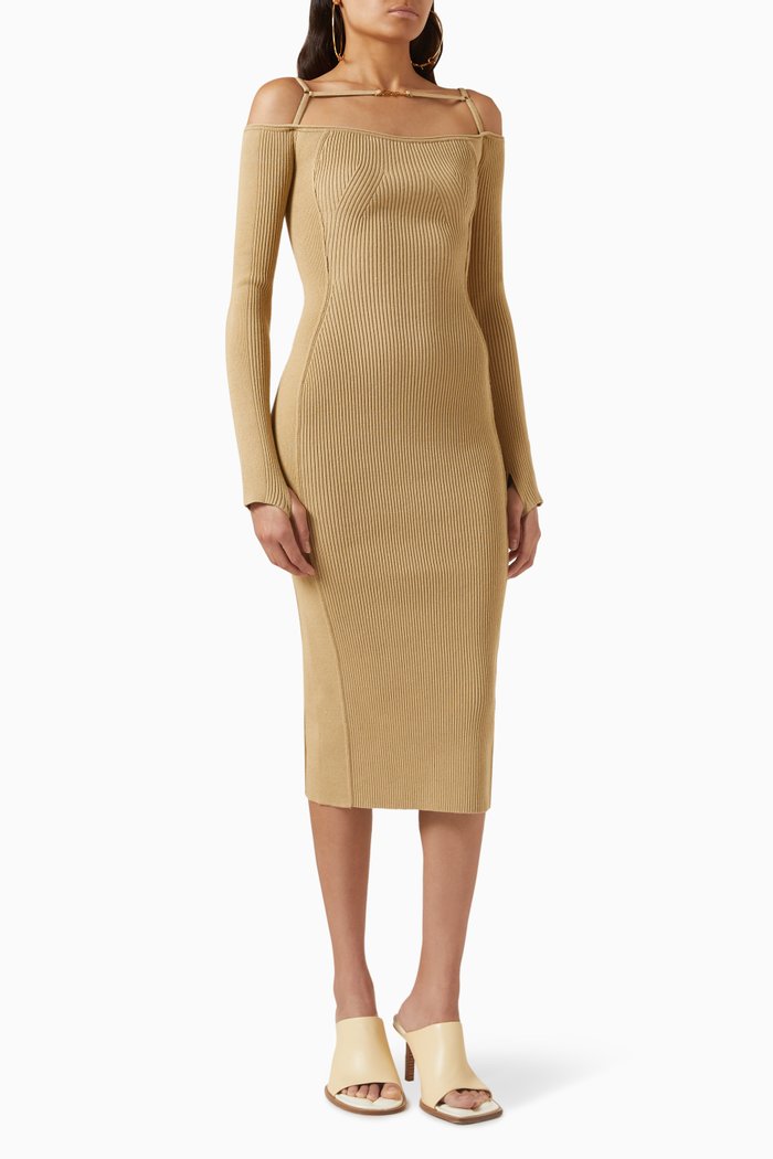 

La Robe Sierra Cut-out Midi Dress in Viscose-blend, Neutral