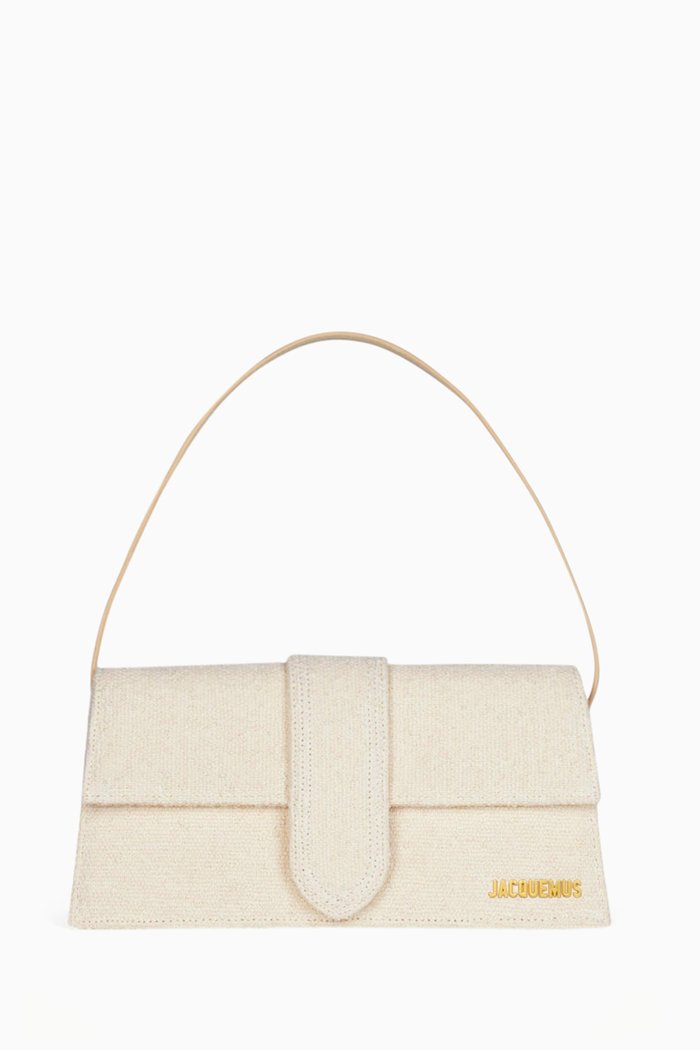 Le Bambino Long Shoulder Bag in Textured Cotton, Neutral