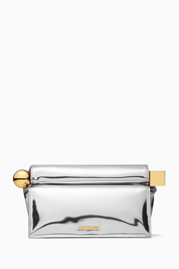 

La Pochette Rond Carré in Metallic Leather, Silver