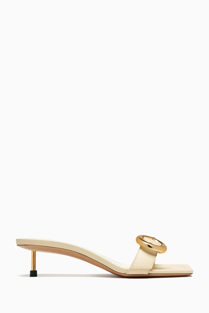 

Les Sandales Regalo Basses Geometric Buckle 40 Mules in Patent Lambskin Leather, Neutral