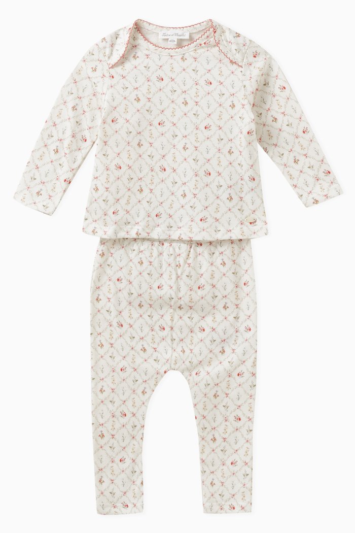 Floral Pyjama Set in Cotton, Neutral