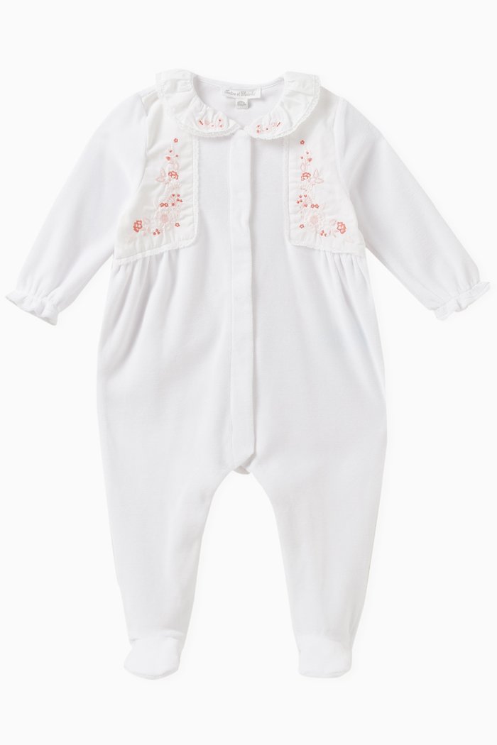 Flower Sleepsuit in Cotton Blend, White