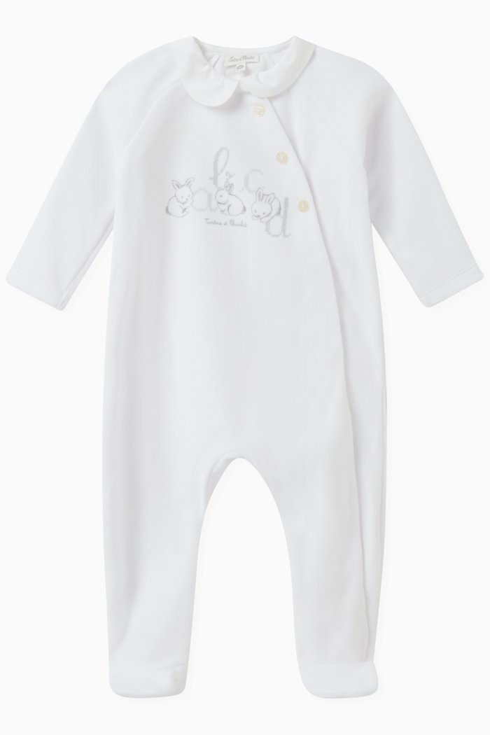

Graphic Logo-print Sleepsuit in Velour, White