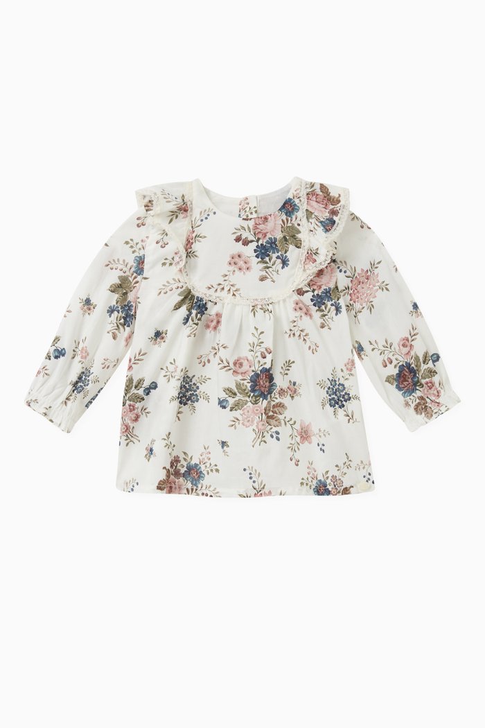 

Floral Print Blouse in Cotton, Neutral