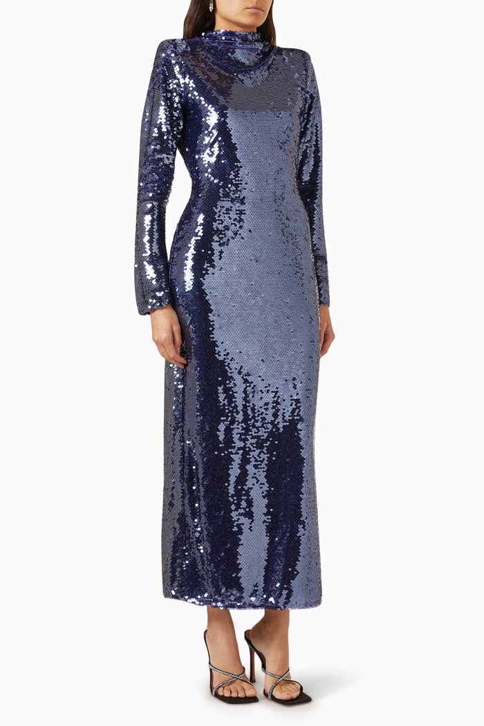 Sequinned Cut-out Maxi Dress, Blue