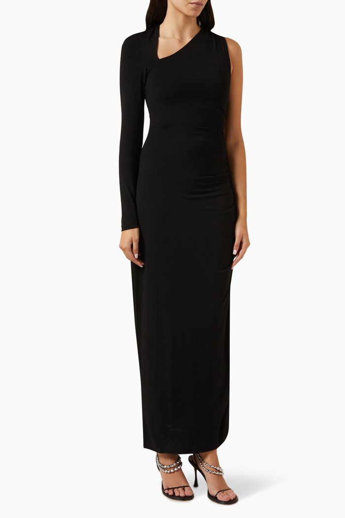 

Elena One-shoulder Maxi Dress in Stretch-jersey, Black
