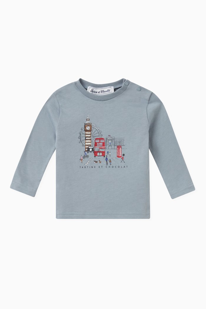 

London Graphic Logo-print T-shirt in Stretch Cotton, Grey