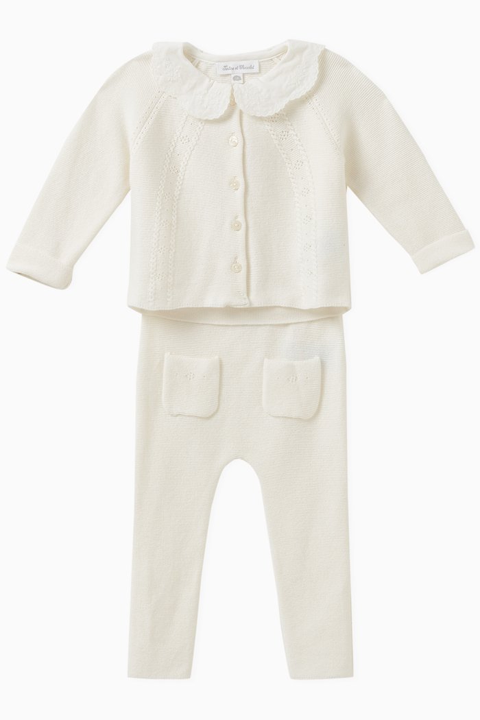 Top & Trousers Set in Cotton Knit, Neutral