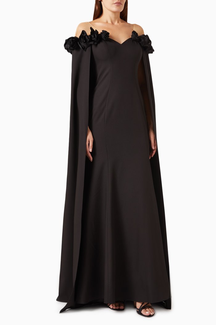 

Off-shoulder Gown in Stretch-crepe, Black