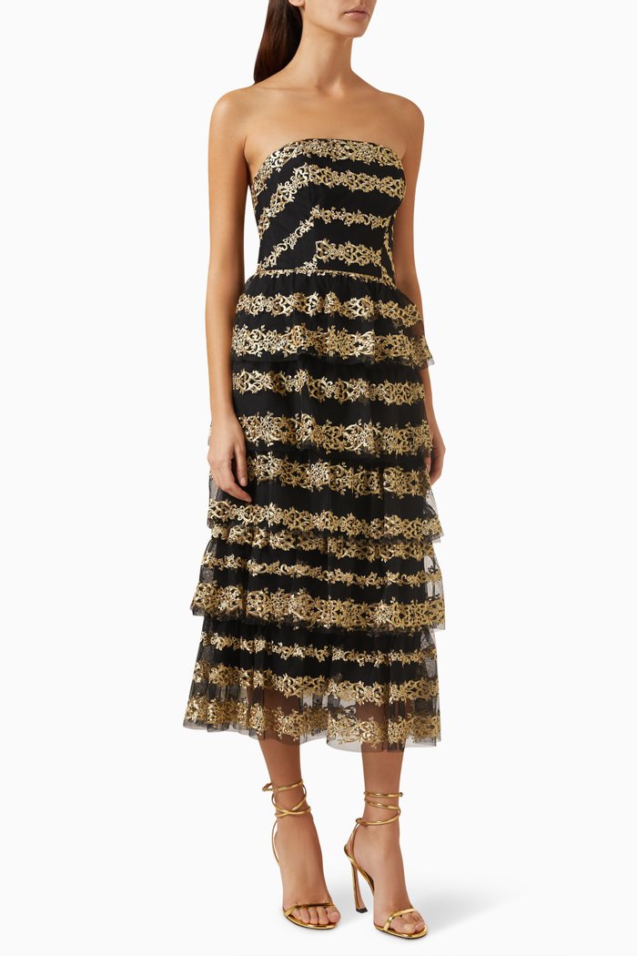 

Metallic Filigree Midi Dress, Multicolour