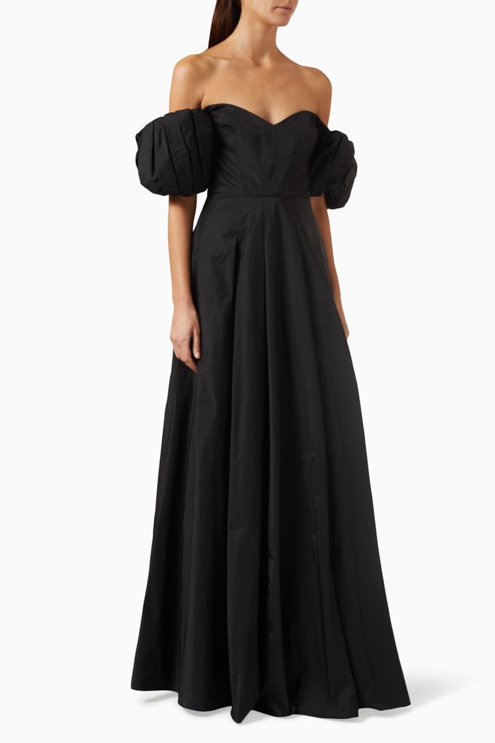 

Off-the-shoulder Gown in Taffeta, Black