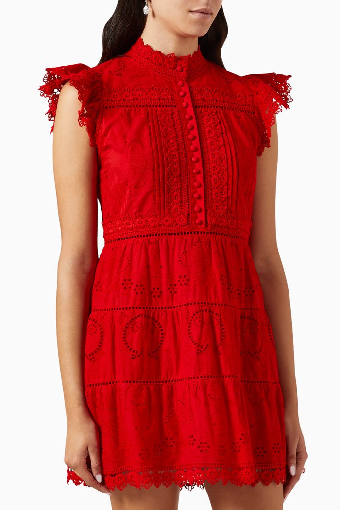 

Marina Embroidered Mini Dress in Cotton, Red