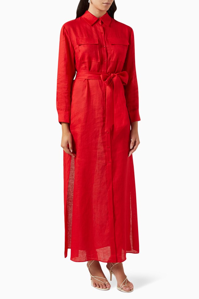 

Keara Maxi Shirt Dress in Linen, Red