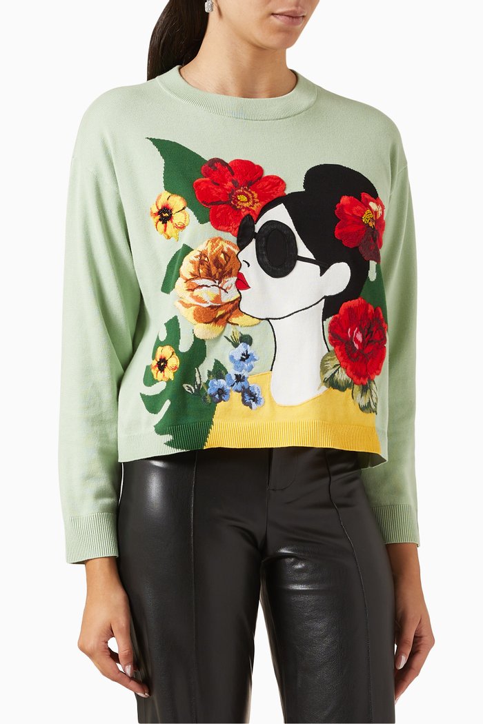 

Gleeson Stace Face Sweatshirt in Cotton, Green