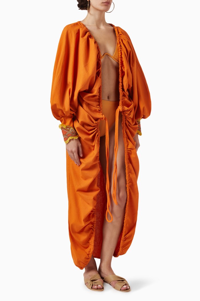 

Ilo Bubble-sleeve Cover-up in Linen-viscose, Orange
