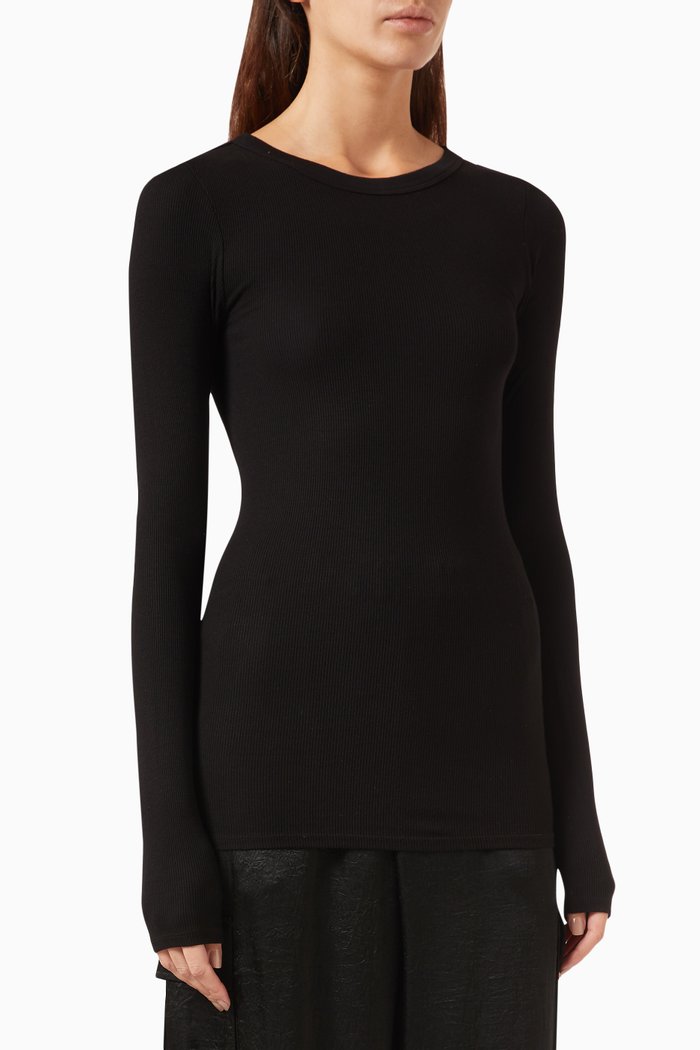 

Long-sleeve Top in Silk-knit, Black