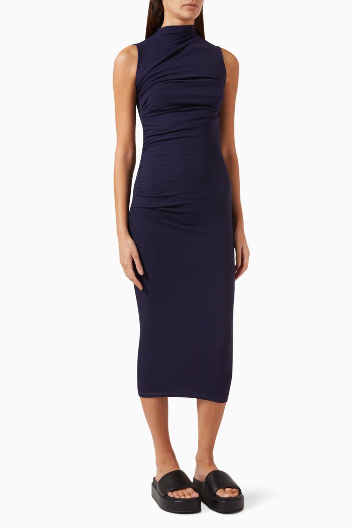 

Sleeveless Twist Midi Dress in Silk-knit, Blue