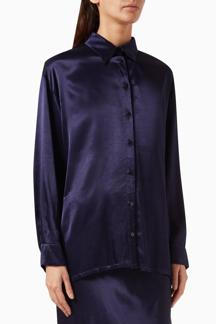 

Long-sleeve Shirt in Satin, Blue