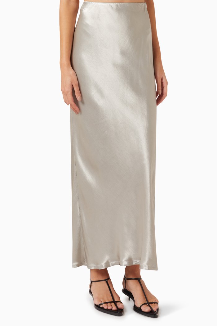

Bias Maxi Skirt in Satin, Grey