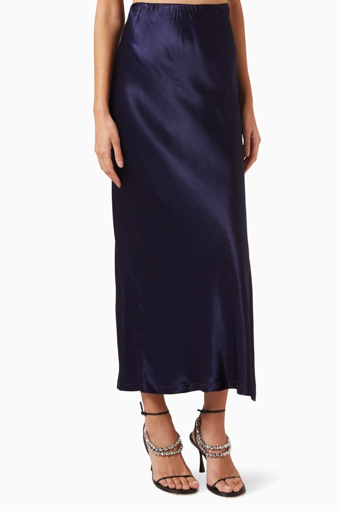 

Bias Maxi Skirt in Satin, Blue