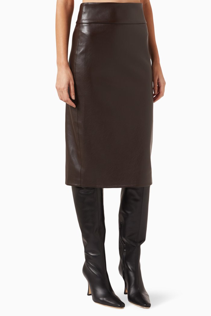 

Pencil Skirt in Faux-leather, Brown