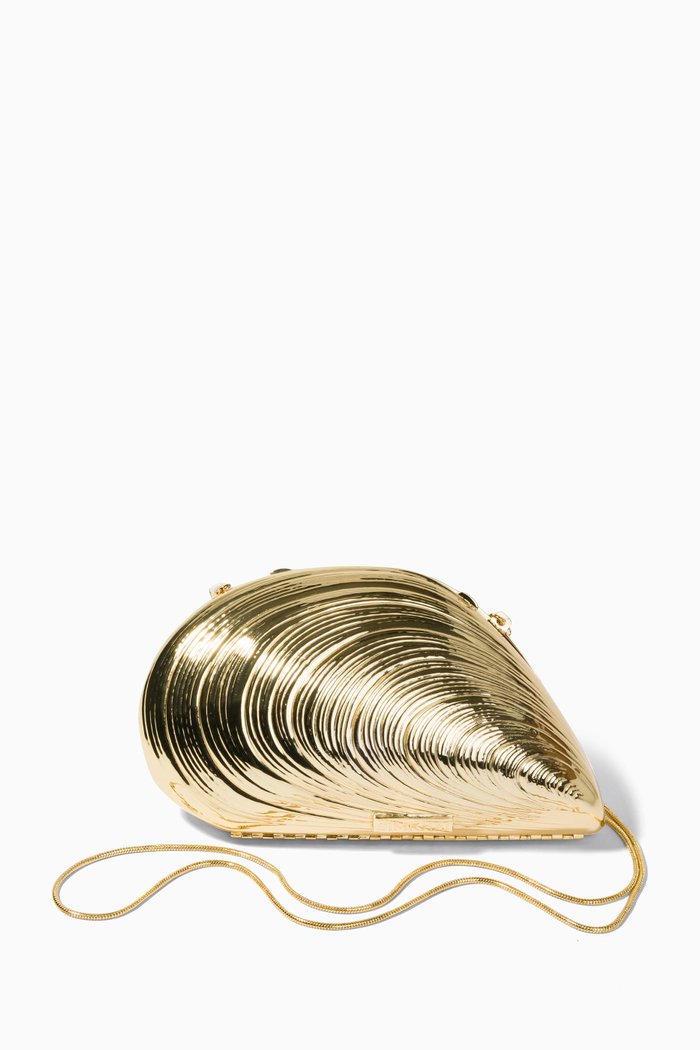 

Bridget Oyster Shell Clutch Bag in Metal, Gold