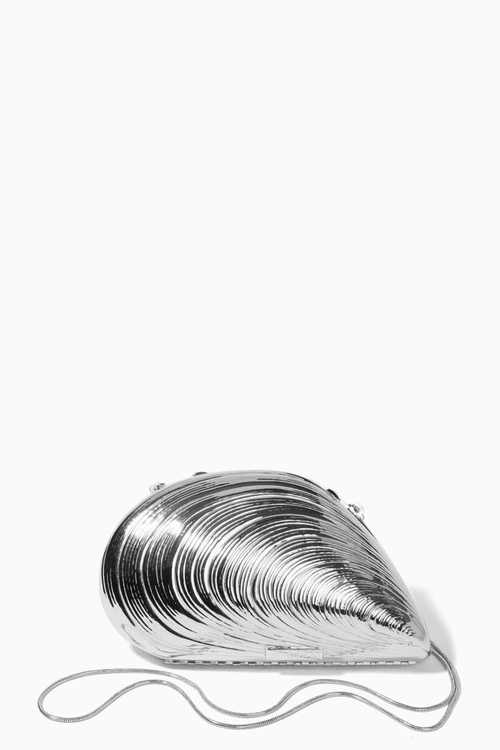 

Bridget Oyster Shell Clutch Bag in Metal, Silver