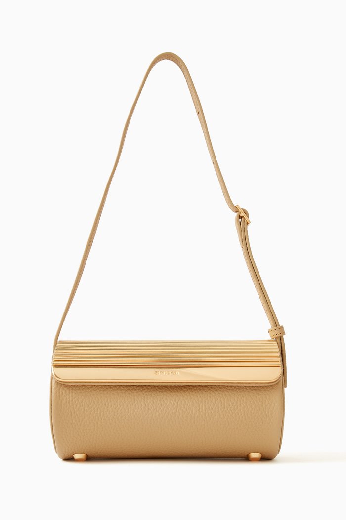 

Rola Cylinder Shoulder Bag in Pebbled-leather & Metal, Neutral