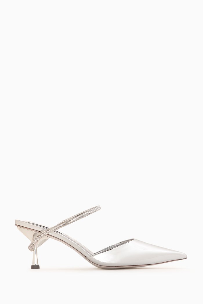 

Kaian Wrap Around 75 Mules in Leather, Silver