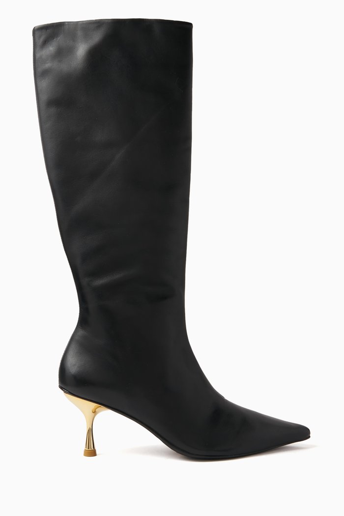 

Sam Point Toe Knee Boots in Leather, Black