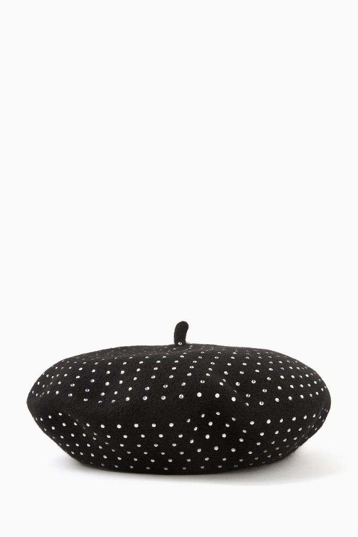 

Rhinestone-embellished Felted Beret in Wool-nylon, Black