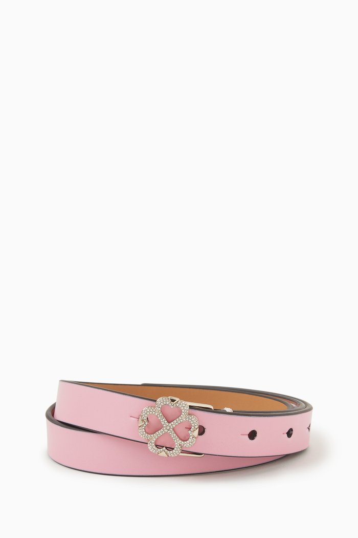 

Floral Spade Buckle Belt in Leather, Pink