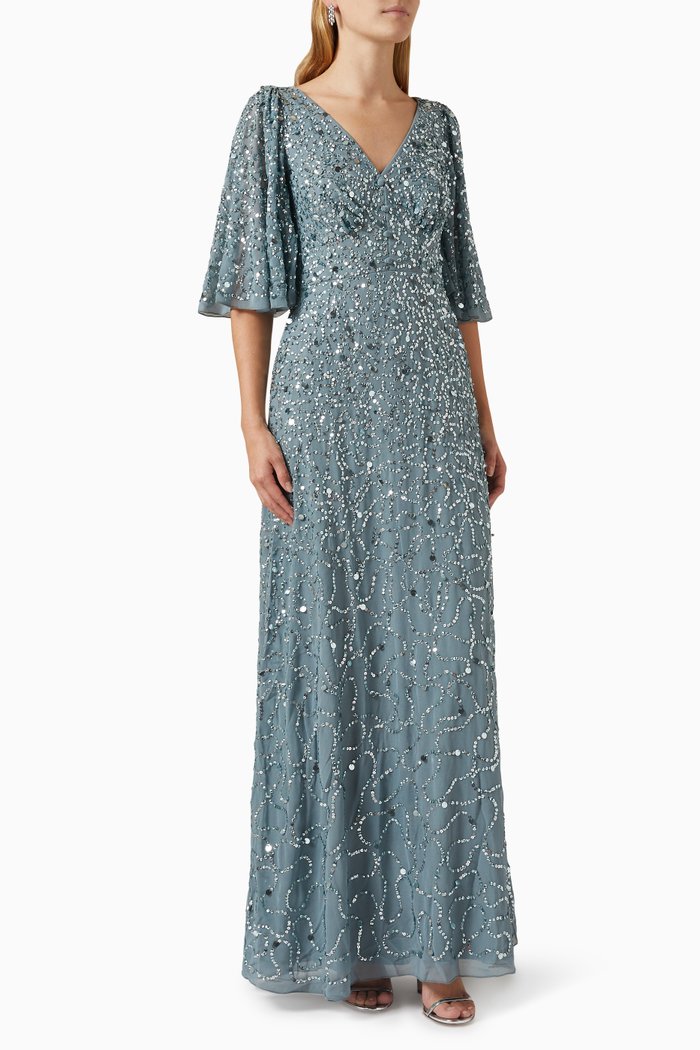

Angel-sleeve Embellished Maxi Dress, Green